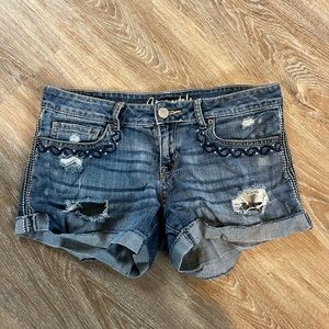 Aeropostale Distressed Dark Blue Jean Shorts